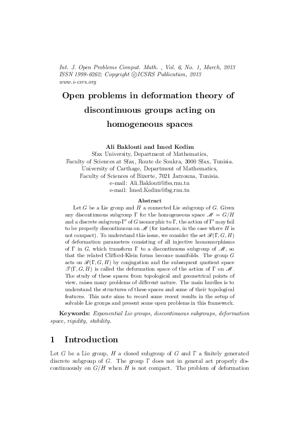 (PDF) Open Problems in Deformation Theory of Discontinuous Groups ...