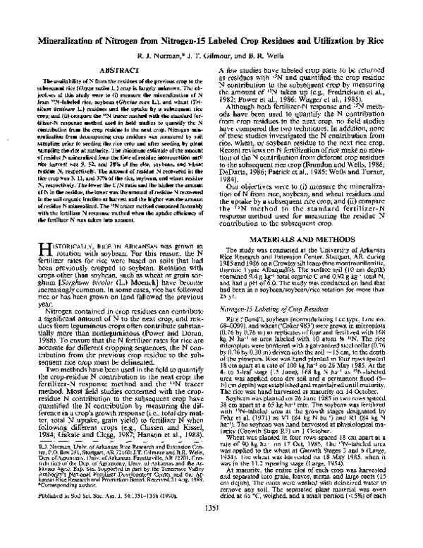 (PDF) Mineralization of Nitrogen from Nitrogen-15 Labeled Crop Residues ...
