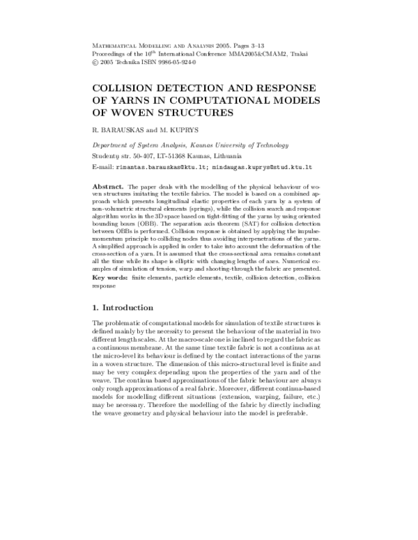 (PDF) Collision detection and response of yarns in computational models ...