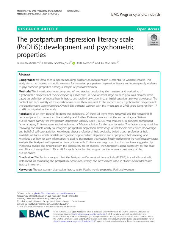 (PDF) The postpartum depression literacy scale (PoDLiS): development ...