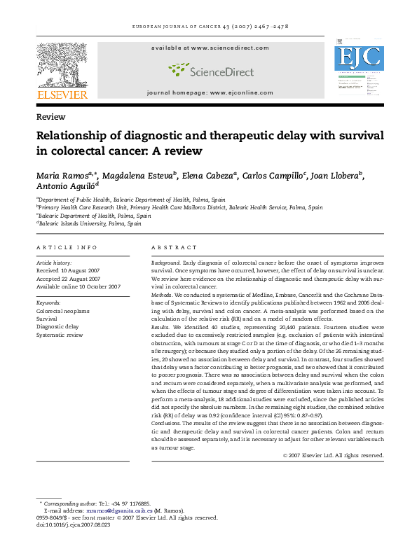(PDF) Relationship of diagnostic and therapeutic delay with survival in ...
