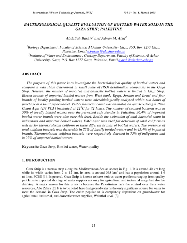 (PDF) Bacteriological Quality Evaluation of Bottled Water Sold in the