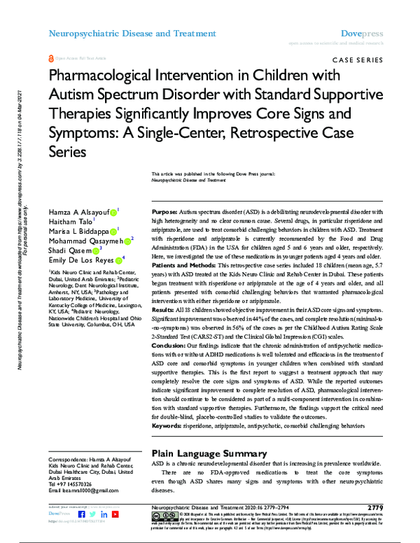 (PDF) Pharmacological Intervention in Children with Autism Spectrum ...