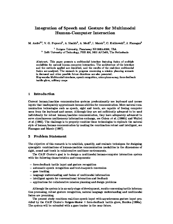 (PDF) Integration of speech and gesture for multimodal human-computer ...