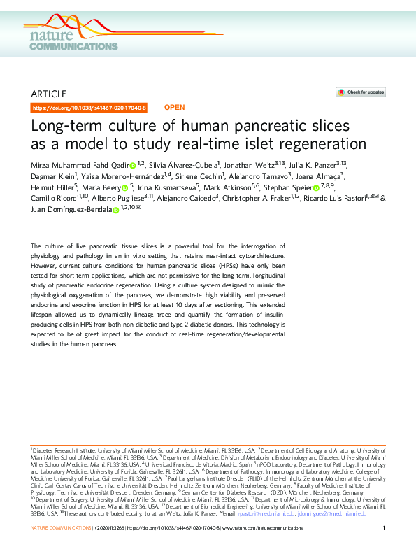 (PDF) Long-term culture of human pancreatic slices as a model to study ...