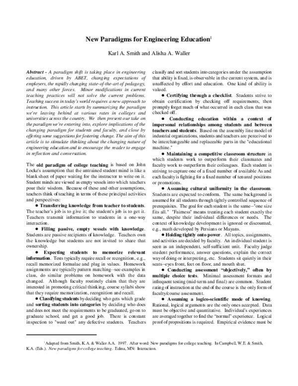 (PDF) New Paradigms for Engineering Education1