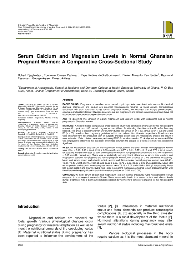 (PDF) Serum Calcium and Magnesium Levels in Normal Ghanaian Pregnant ...