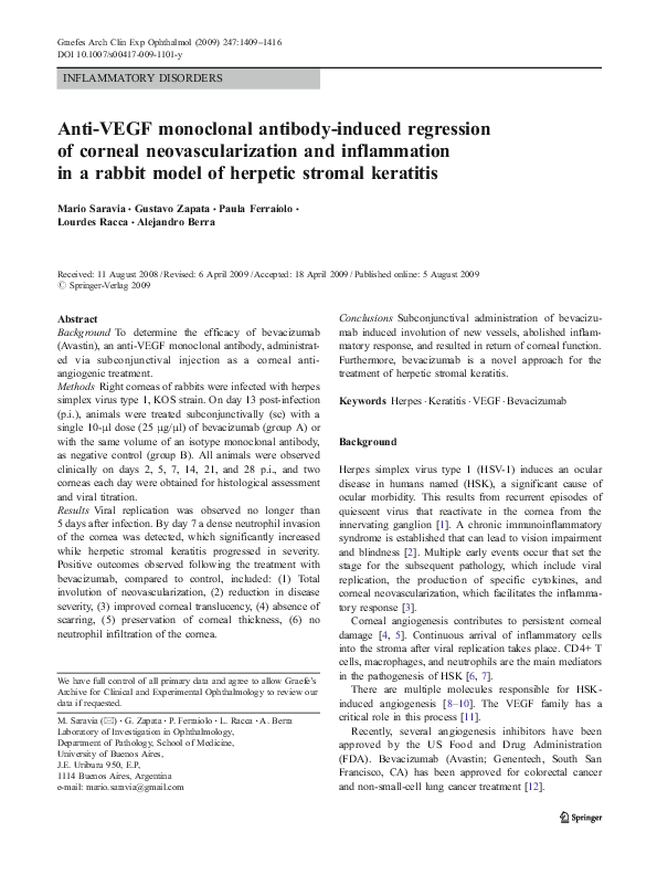 (PDF) Anti-VEGF monoclonal antibody-induced regression of corneal ...