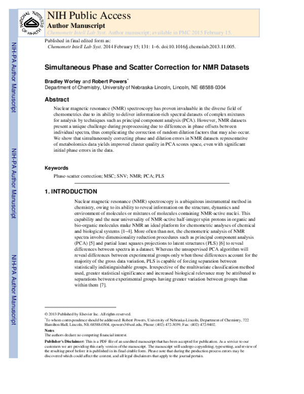 (PDF) Simultaneous phase and scatter correction for NMR datasets