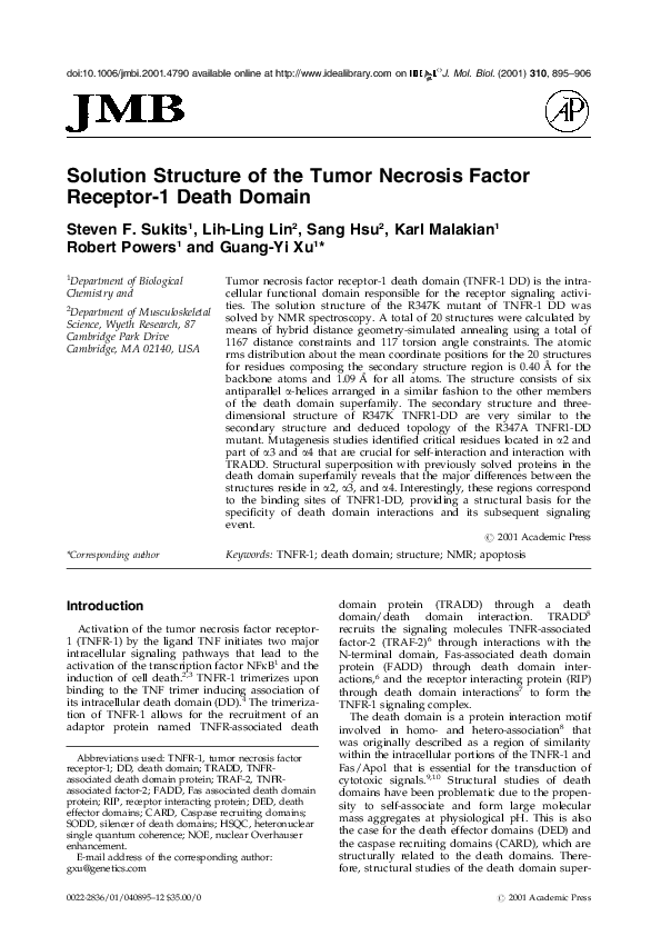 (PDF) Solution structure of the tumor necrosis factor receptor-1 death ...