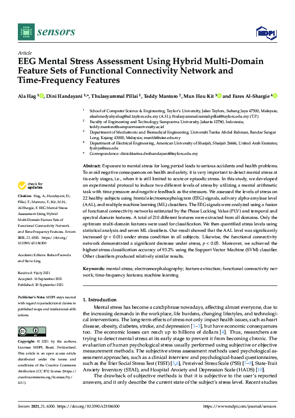(PDF) EEG Mental Stress Assessment Using Hybrid Multi-Domain Feature ...