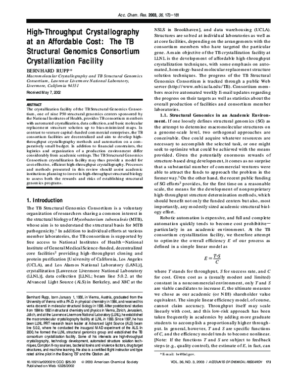 (PDF) High-Throughput Crystallography at an Affordable Cost: The TB ...