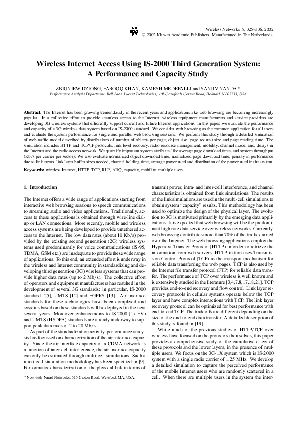 (PDF) Wireless Internet Access Using IS2000 Third Generation System: A ...