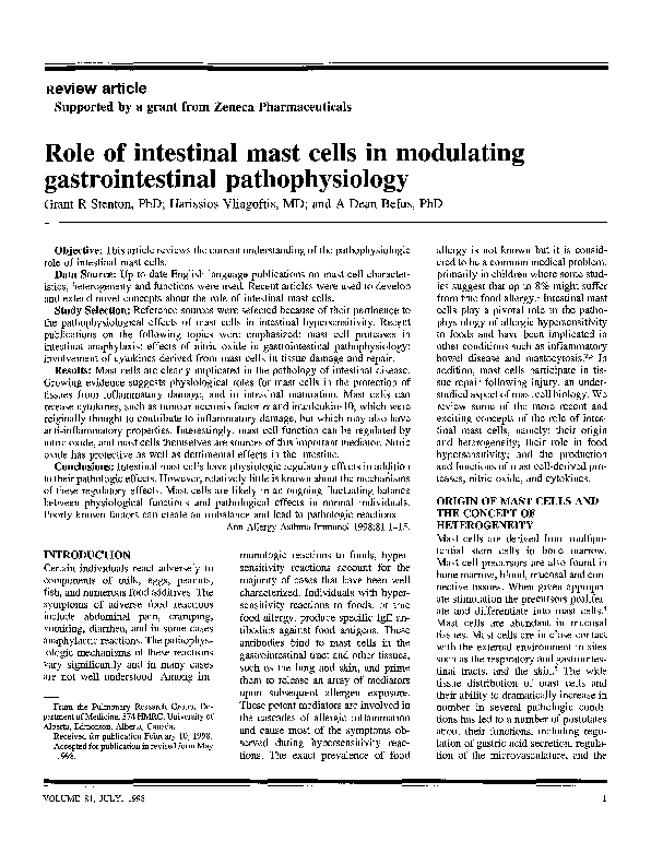 (PDF) Role of Intestinal Mast Cells in Modulating Gastrointestinal ...