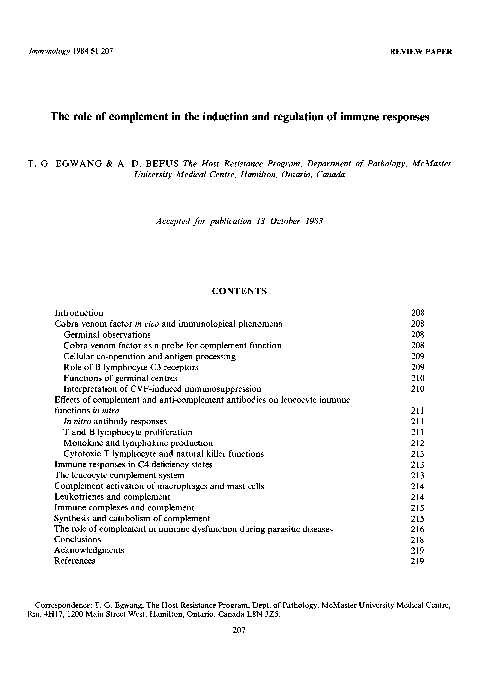 (PDF) The role of complement in the induction and regulation of immune ...