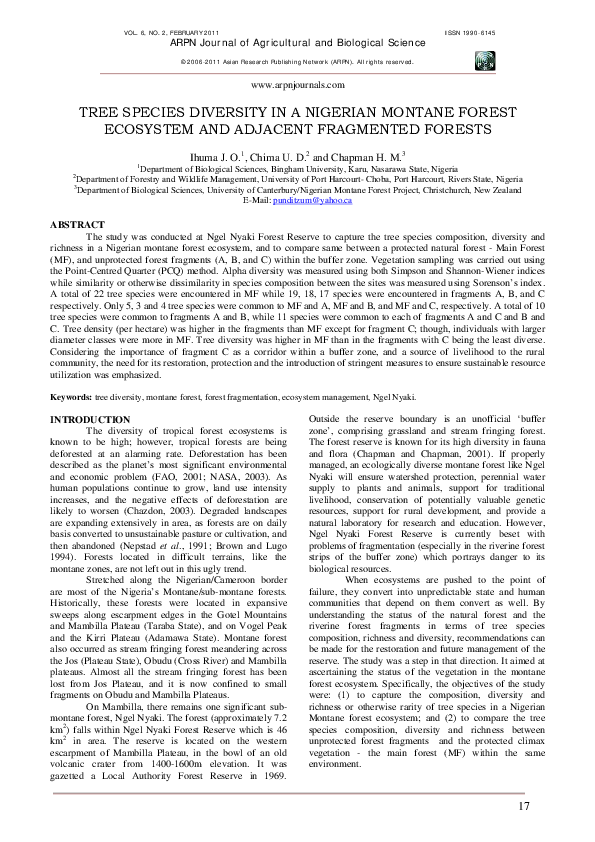 (PDF) Tree diversity in a Nigerian montane forest ecosystem and ...