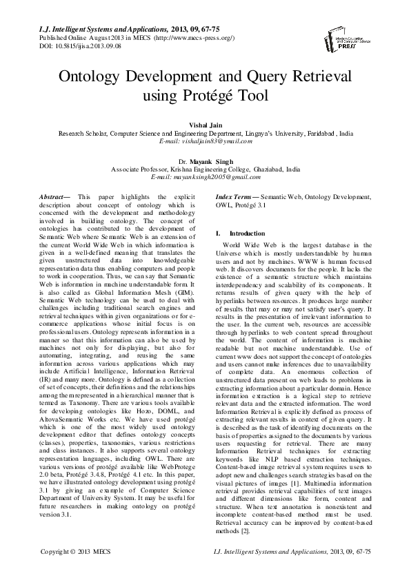 (PDF) Ontology Development and Query Retrieval using Protégé Tool
