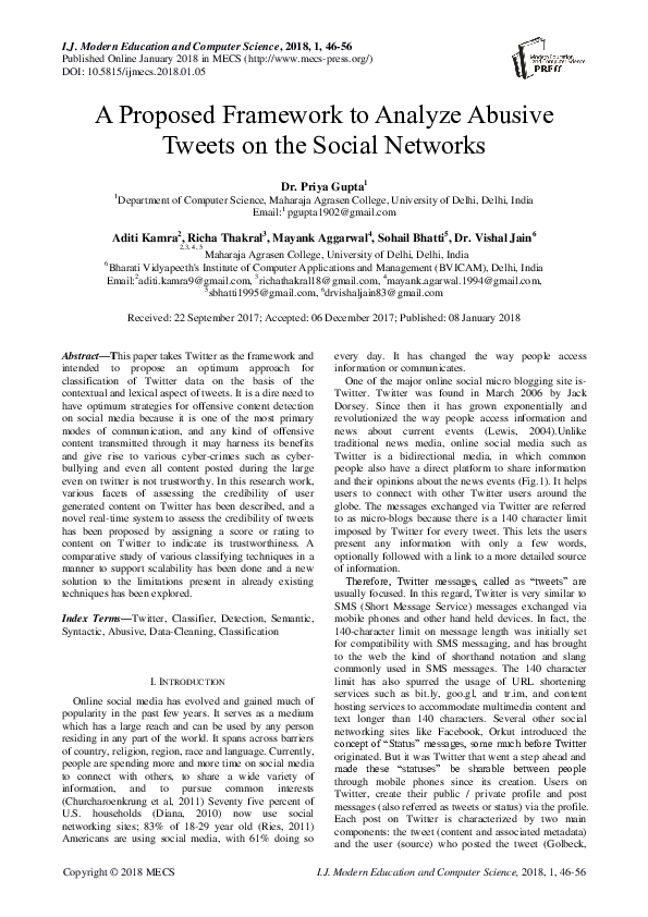 (PDF) A Proposed Framework to Analyze Abusive Tweets on the Social Networks