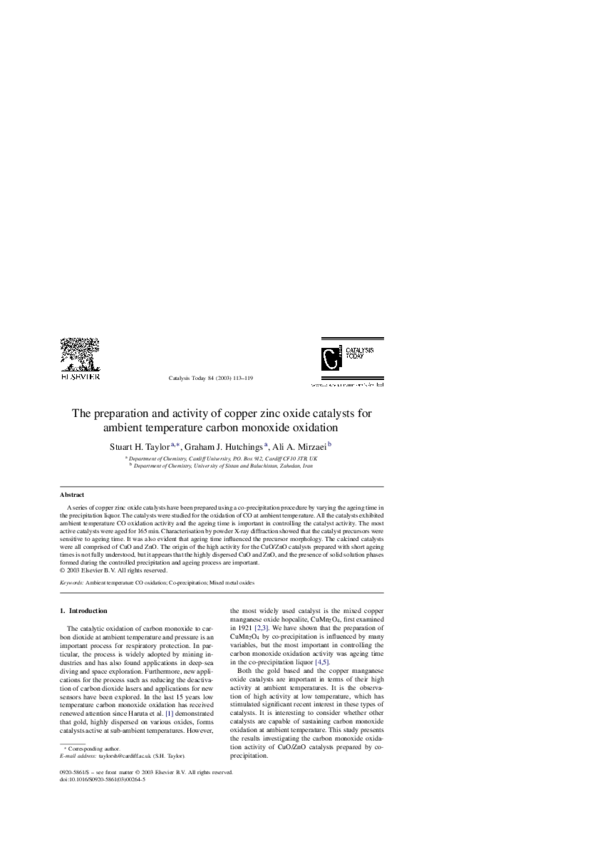 (PDF) The preparation and activity of copper zinc oxide catalysts for ...