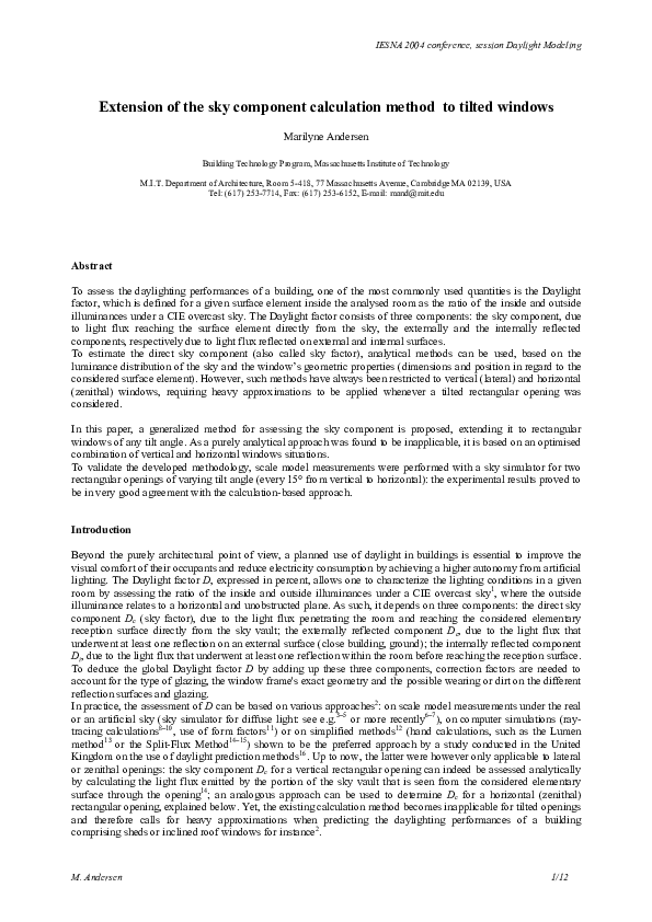 (PDF) Extension of the sky component calculation method to tilted windows