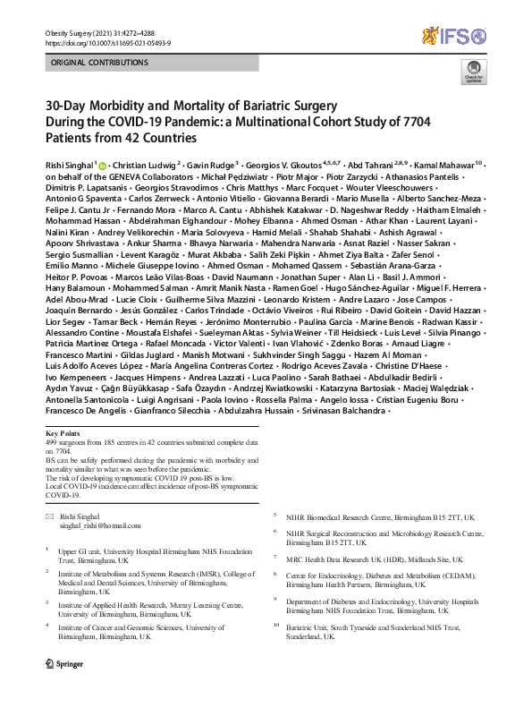 (PDF) 30-Day Morbidity and Mortality of Bariatric Surgery During the ...