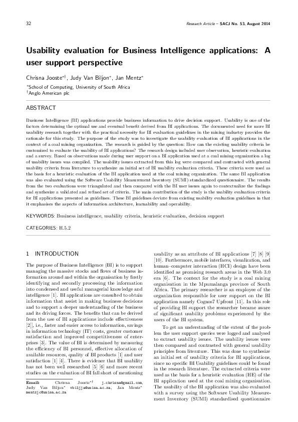 (PDF) Usability evaluation for Business Intelligence applications: A ...
