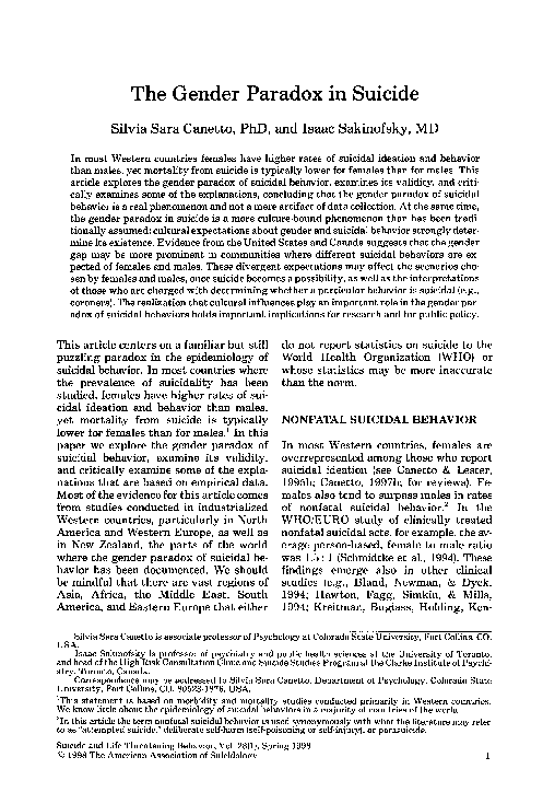 (PDF) The gender paradox in suicide