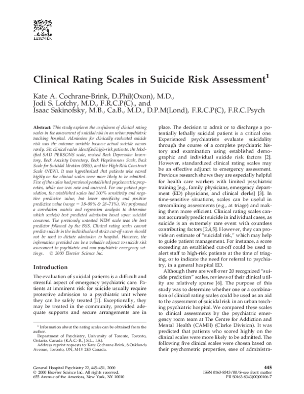(PDF) Clinical rating scales in suicide risk assessment