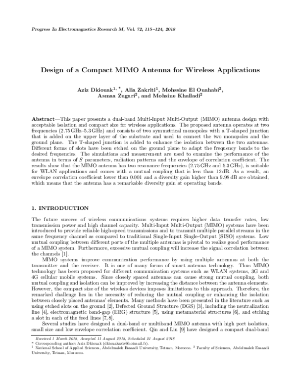 (PDF) Design of a Compact Mimo Antenna for Wireless Applications