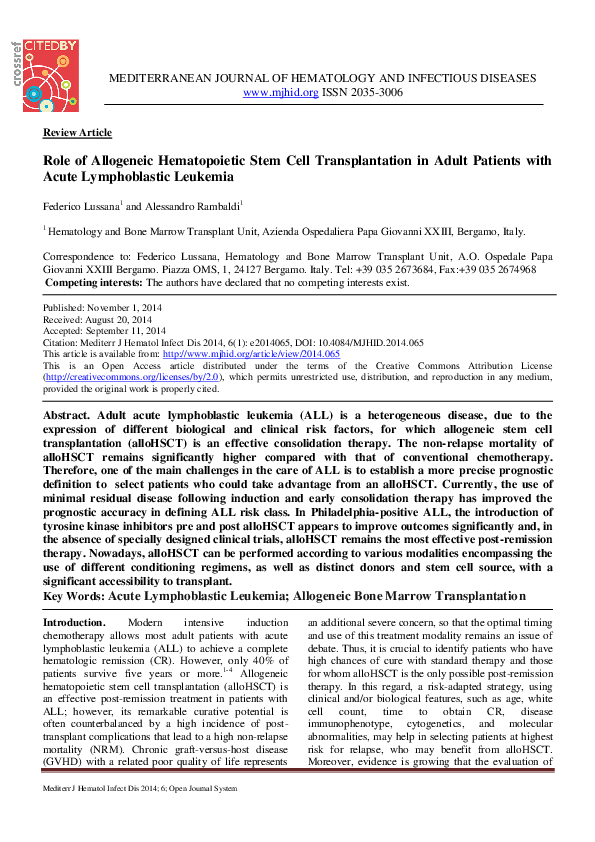 (PDF) Role of Allogeneic Hematopoietic Stem Cell Transplantation in ...