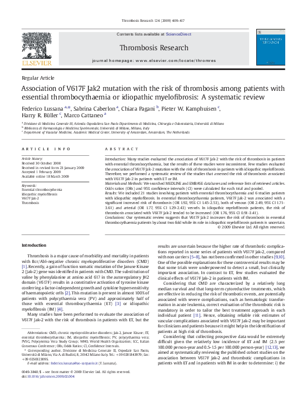 (PDF) Association of V617F Jak2 mutation with the risk of thrombosis ...
