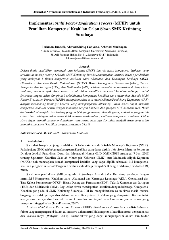 (PDF) Implementasi Multi Factor Evaluation Process (MFEP) Pemilihan ...