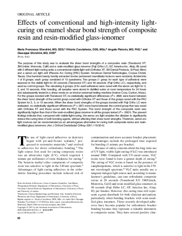 (PDF) Effects of conventional and highintensity lightcuring on enamel