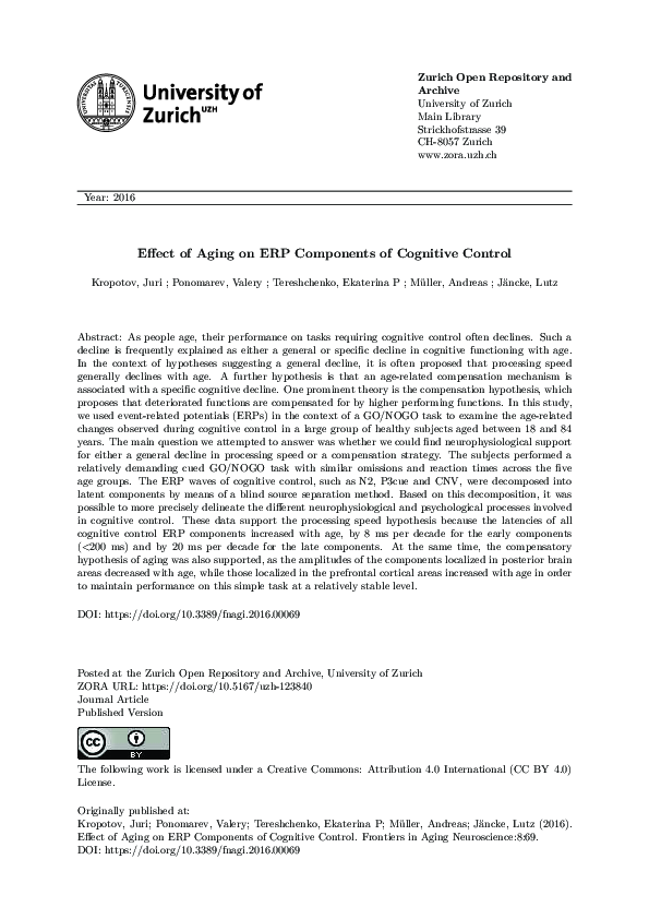(PDF) Effect of Aging on ERP Components of Cognitive Control