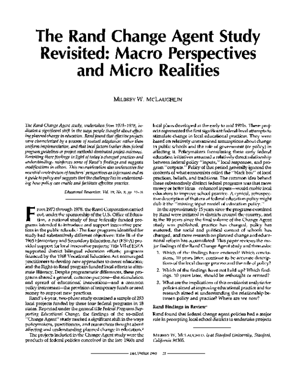 (PDF) The Rand Change Agent Study Revisited: Macro Perspectives and ...