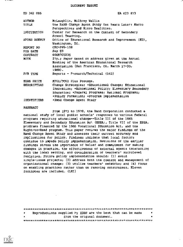 (PDF) The RAND Change Agent Study Ten Years Later: Macro Perspectives ...