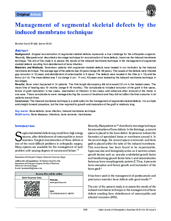 (PDF) Management of segmental skeletal defects by the induced membrane ...