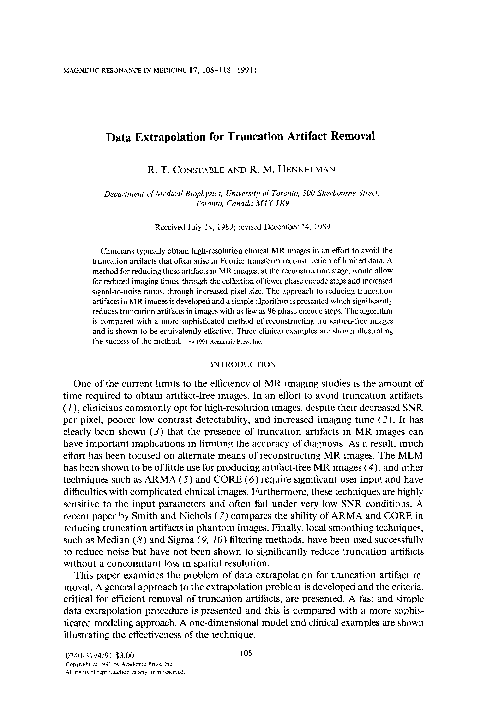(PDF) Data extrapolation for truncation artifact removal