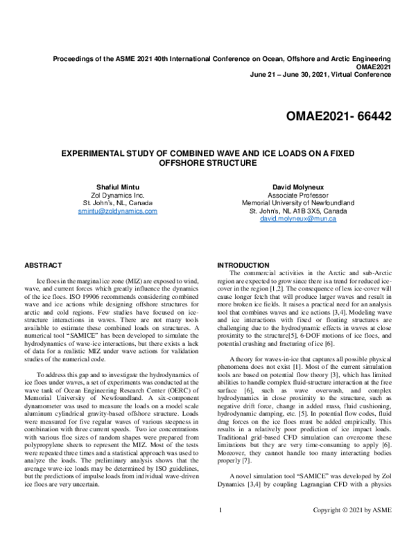 (PDF) Experimental Study of Combined Wave and Ice Loads on a Fixed ...