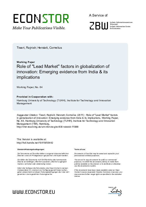 (PDF) Role of lead market factors in globalization of innovation ...