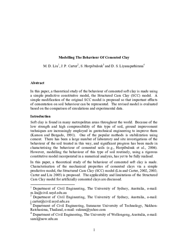 (PDF) Modelling the Behaviour of Cemented Clay Martin D Liu