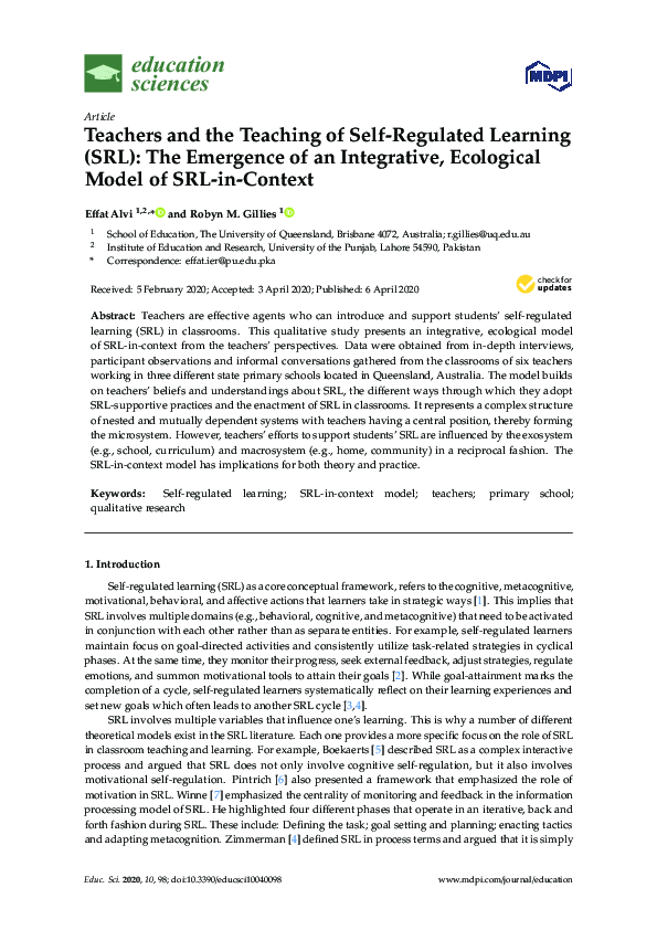 (PDF) Teachers and the Teaching of Self-Regulated Learning (SRL): The ...