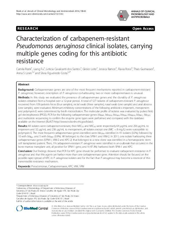(PDF) Characterization of carbapenem-resistant Pseudomonas aeruginosa ...