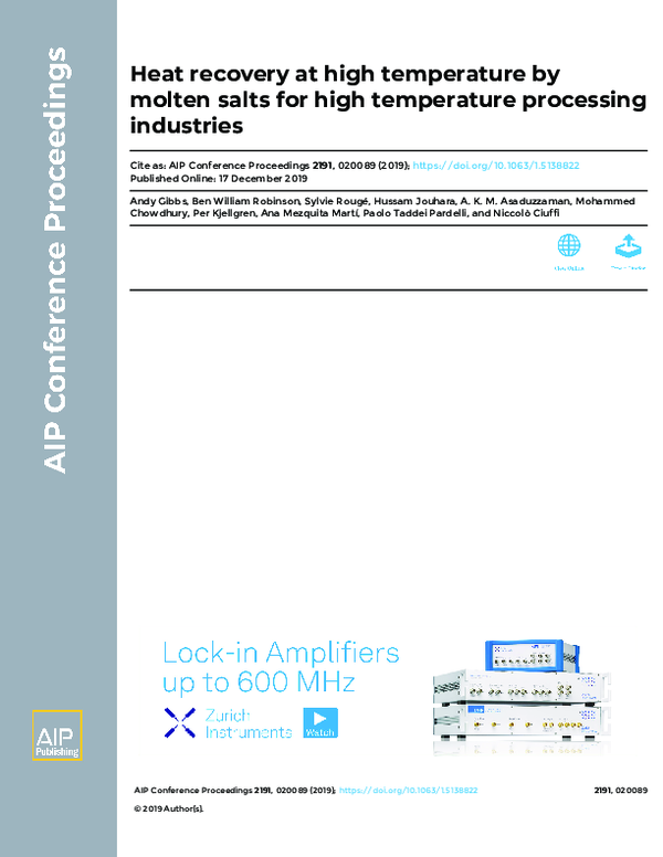 (PDF) Heat recovery at high temperature by molten salts for high ...