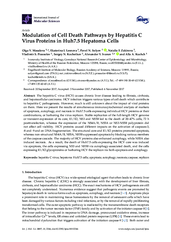 (PDF) Modulation of Cell Death Pathways by Hepatitis C Virus Proteins ...