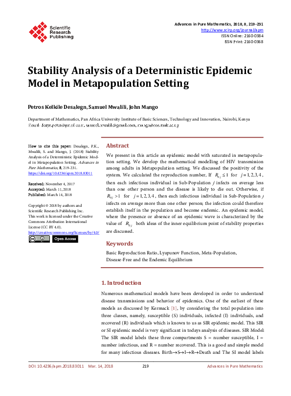(PDF) Stability Analysis of a Deterministic Epidemic Model in ...