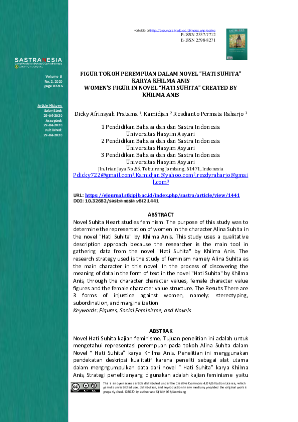 (PDF) Figur Tokoh Perempuan Dalam Novel ”Hati Suhita” Karya Khilma Anis