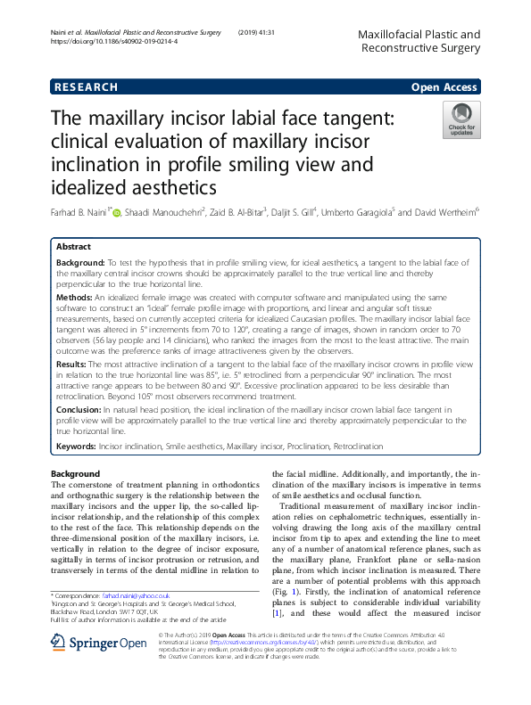 (PDF) The maxillary incisor labial face tangent: clinical evaluation of ...