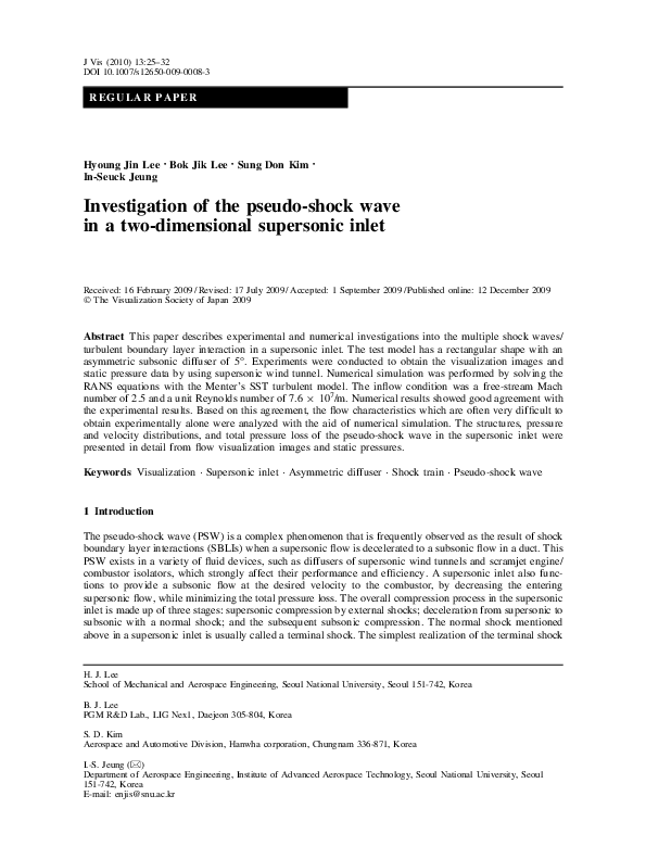 (PDF) Investigation of the pseudo-shock wave in a two-dimensional ...