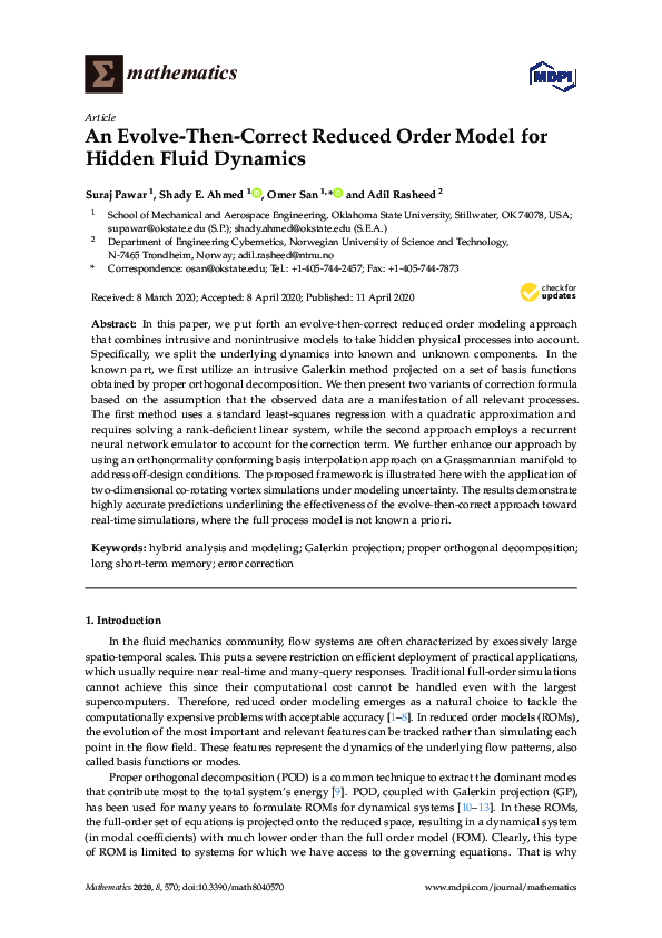 (PDF) An Evolve-Then-Correct Reduced Order Model for Hidden Fluid Dynamics
